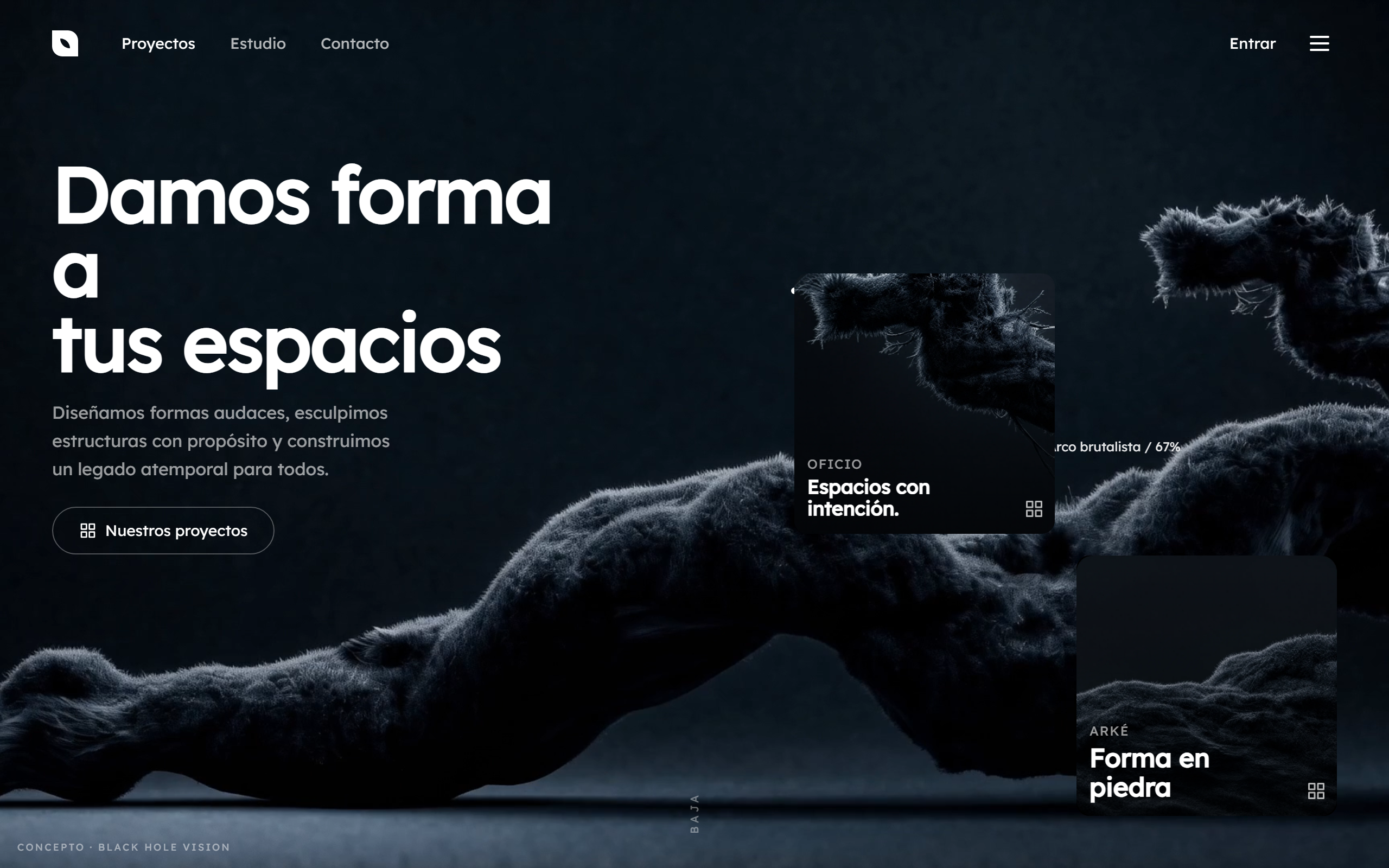 Hero de estudio de arquitectura con tarjetas flotantes — Arké