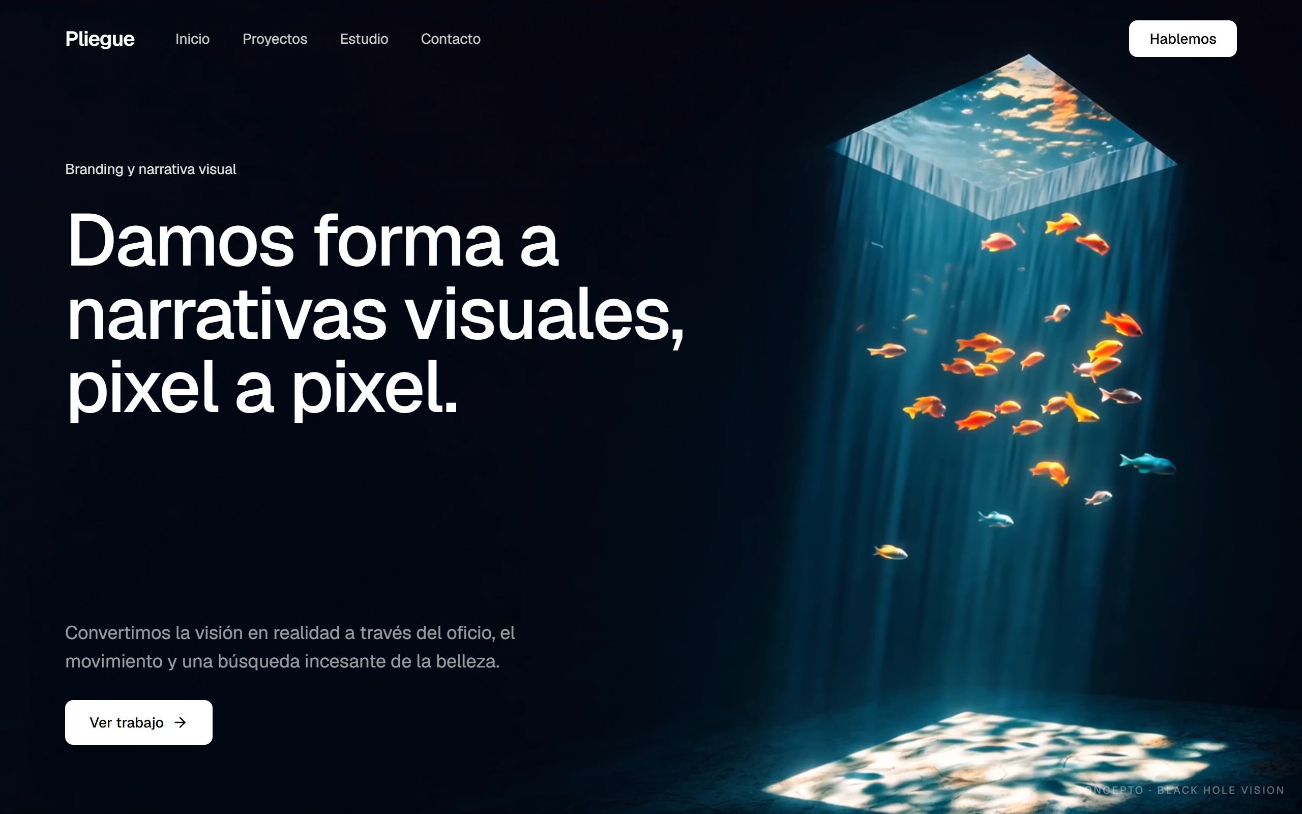 Hero de estudio creativo con video y menú animado — Pliegue